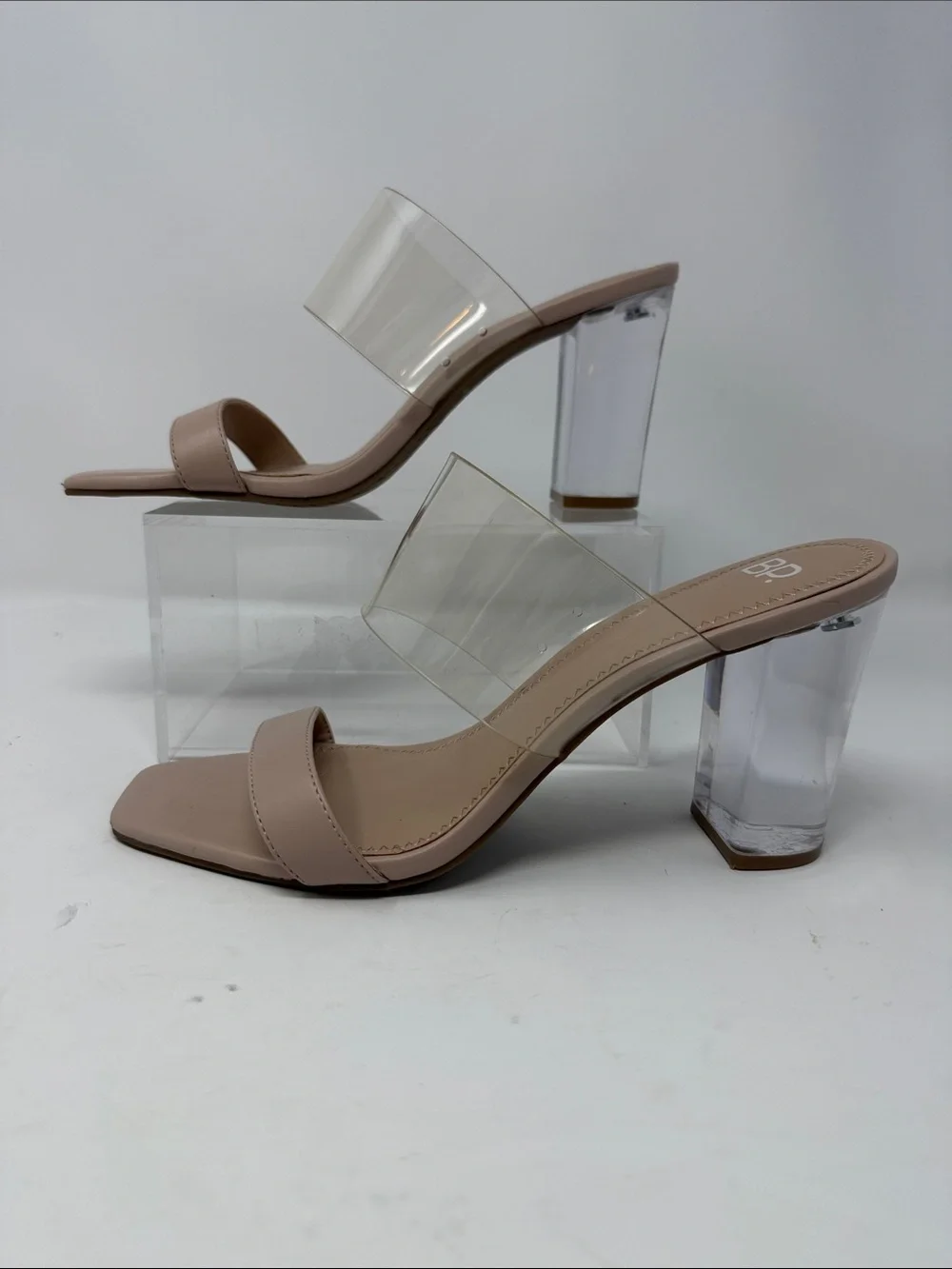 bp Blush Nude Clear-Strap Block Heel Sandals Size 8.5
